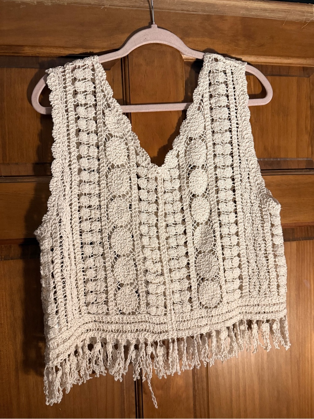 Rebellion Cream Crochet Fringe Button-Front Tunic - Picture 2 of 6